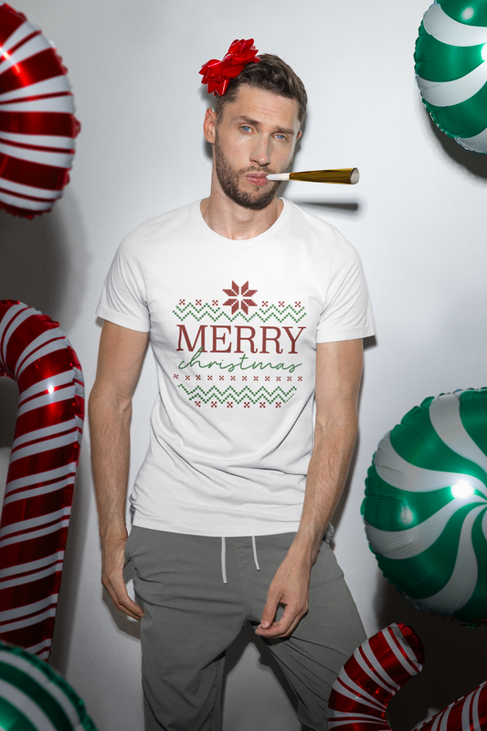 Merry Christmas Ugly Sweater stitch style tshirt